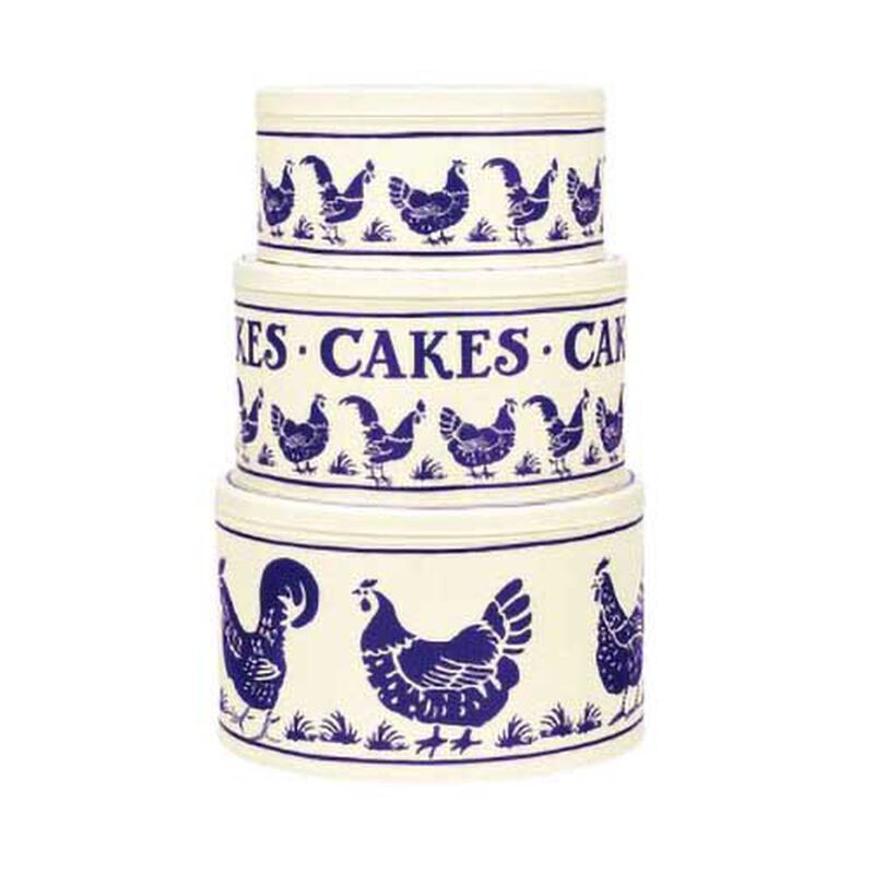 Emma Bridgewater Set Of 3 Round Cake Tins Blue Hens image number 0